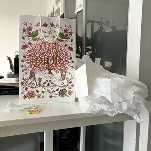 Authentic Dior Limited Edition Paper Shopping Bag w/ Ribbon, Gold Star and Paper